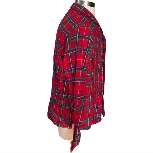 Land’s End Button Front Super Soft Cotton Red Green Orange Plaid Shirt Men’s LT - Picture 7 of 11